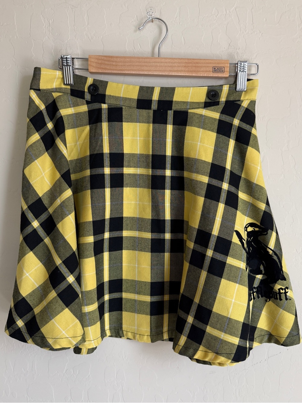 Harry Potter Hot Topic HP Yellow Black Plaid Circle Skater Skirt Hufflepuff XL
